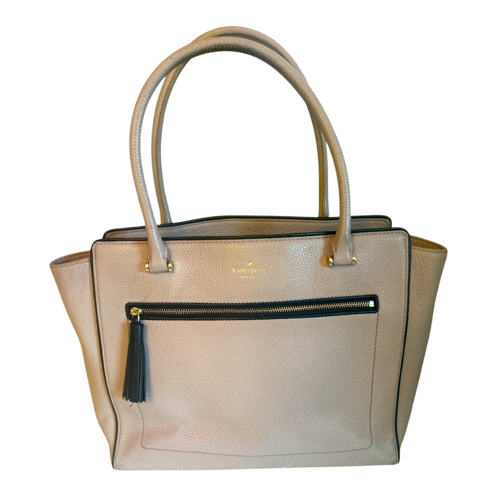 Kate Spade Leather Allyn Chester Satchel Bag Beige/Black